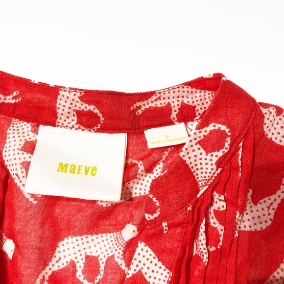 Maeve Anthro Leopard Pintuck Cotton Blouse Top - Picture 5 of 8